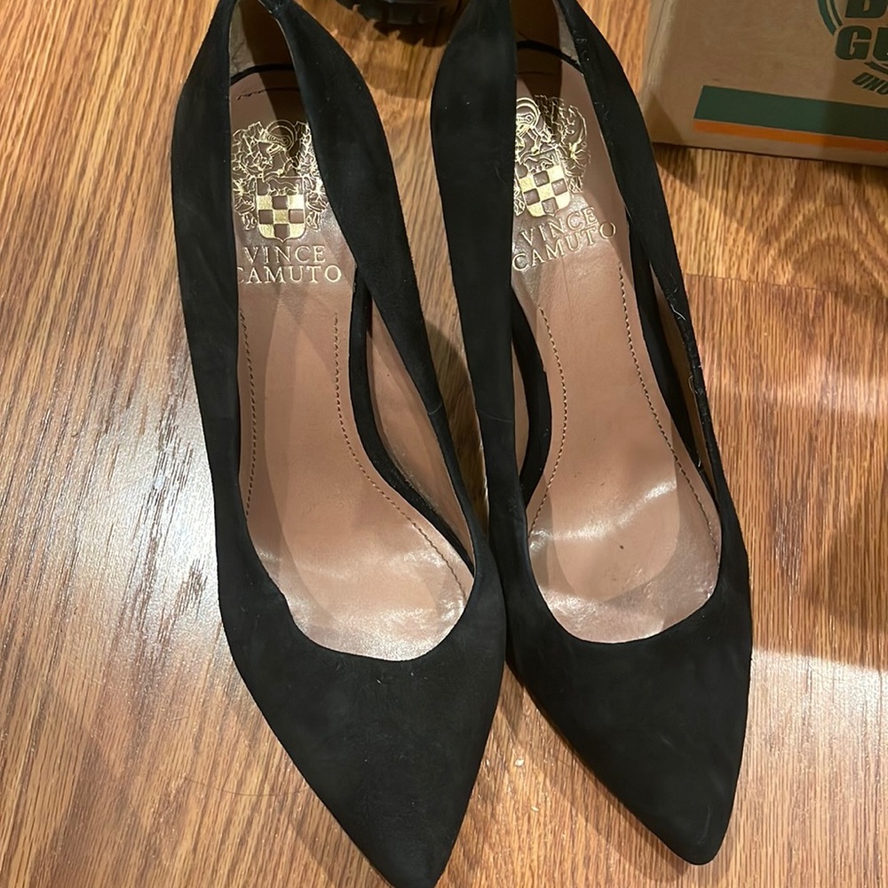 Black suede heels
